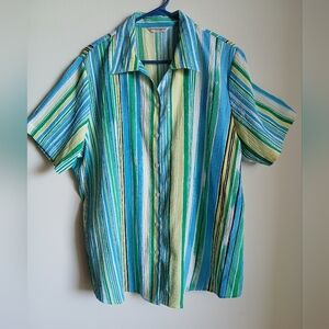 Allison Daley Multicolored Striped Short Sleeve Button Down Top Women's